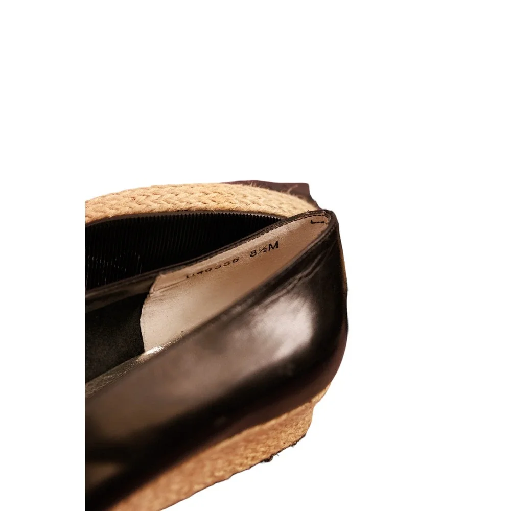Ros Hommerson “Envy” Black Leather Low Wedge‎ Espadrille Slip On Flats 8.5M